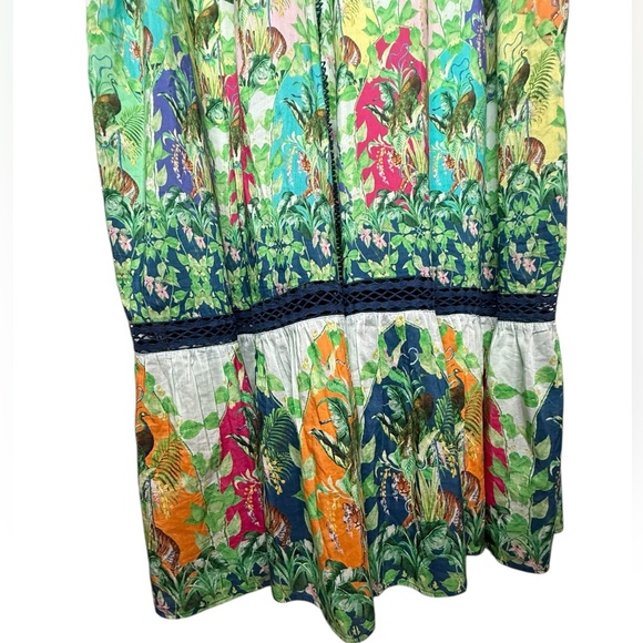 Anthropologie Cotton/Silk Blend Eleanora Maxi Green Jungle Animal Floral Dress S - Picture 6 of 11